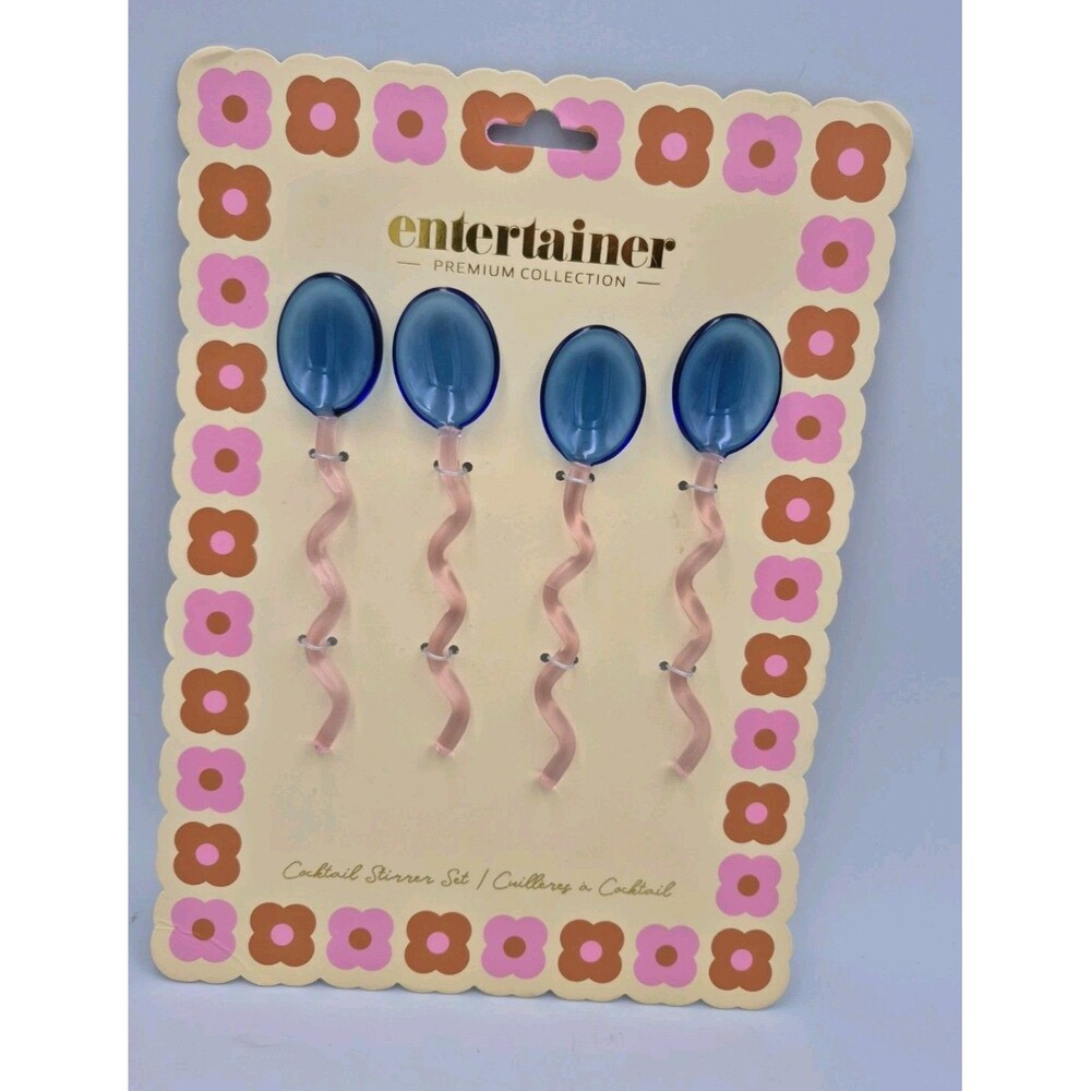 New Cute Glass Pink & Blue Cocktail Stirrers - Set of 4 Entertainer Premium